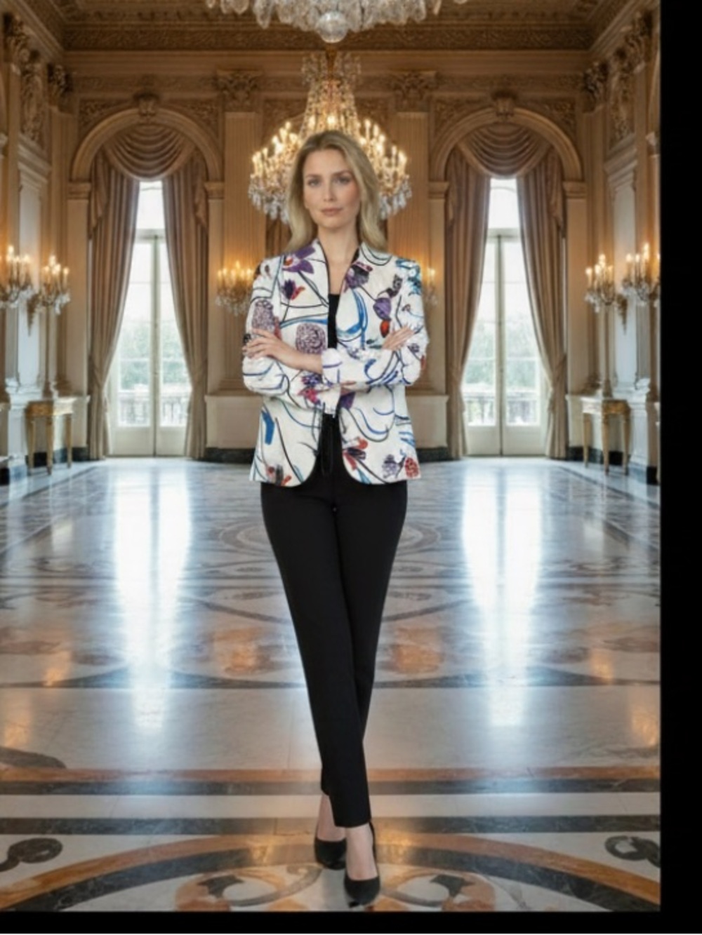 Emilio Pucci White Floral-Print Blazer with Multicolor Accents